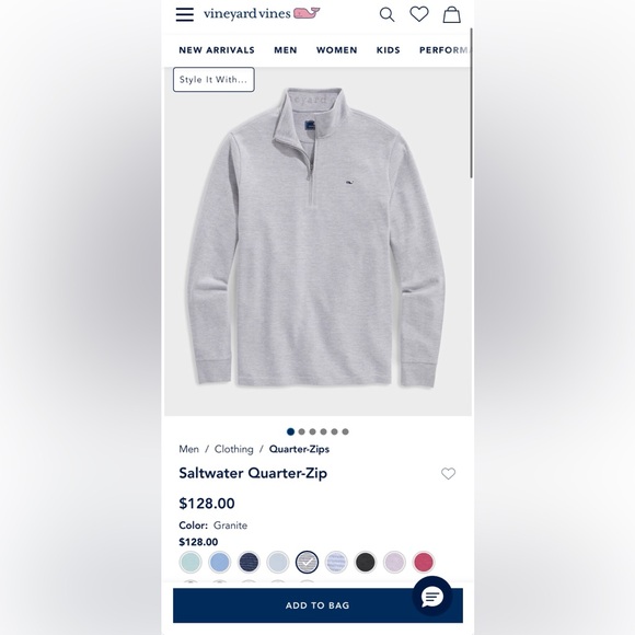 Vineyard Vines Men's Light Gray Zip-Up Sweater - Like New Size Medium